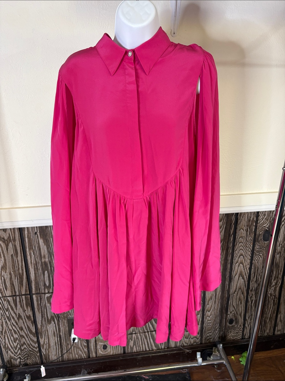 Anthropologie Fuchsia Long-Sleeve Mini Dress
